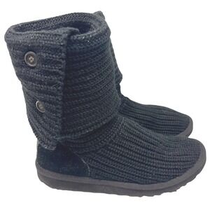 UGG Knitted Boots Womens 6‎ Black Classic Cardy Sweater Knit Pull On Fold Over
